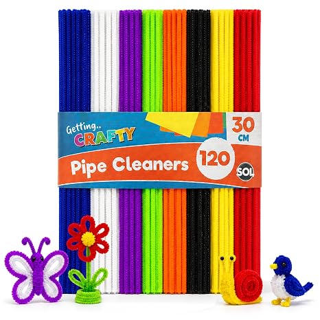 SOL 120 Pipe Cleaners - Multicolour 30cm Chenille Stems - Long Pipe Cleaners for Craft Flowers - 120pcs x 30cm