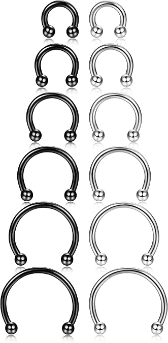 ORAZIO 16G 14G Horseshoe Septum Rings Surgical Steel Nose Rings Hoop for Women Men Circular Barbell Piercing Jewelry Cartilage Helix Tragus Earring Daith Lip Conch Piercing Rings 6/8/10/12/14/16mm