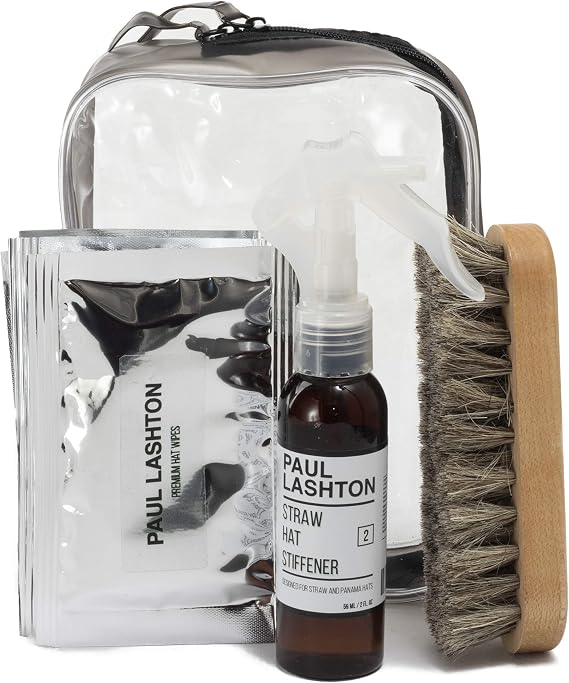 Complete Premium Straw Hat Stiffener KIT with Straw Stiffener, Hat Wipes, Horsehair Brush Clear