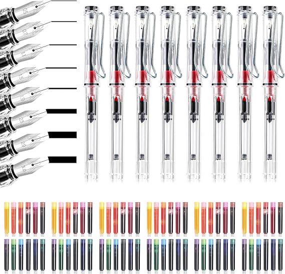 Calligraphy Pens Set 8 Pcs Calligraphy Pens with Different Nibs and 72 Ink Cartridges Calligraphy Pen Set Adults Perfect Fountain Pen Set for Christmas and Birthday