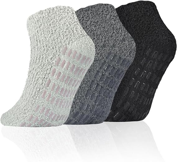 Slipper Socks Women Short Fuzzy Socks with Grips Men Warm Winter Non Slip Home Cozy Hospital Grip Ankle Sock