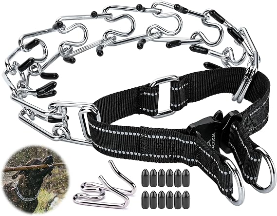 DEYACE Dog Prong Collar, Quick Release Heavy Duty Metal Buckle Dog Training Collar, Adjustable Stainless Steel Spiked Choke Collar S/Neck Girth 11.2"-14.5"