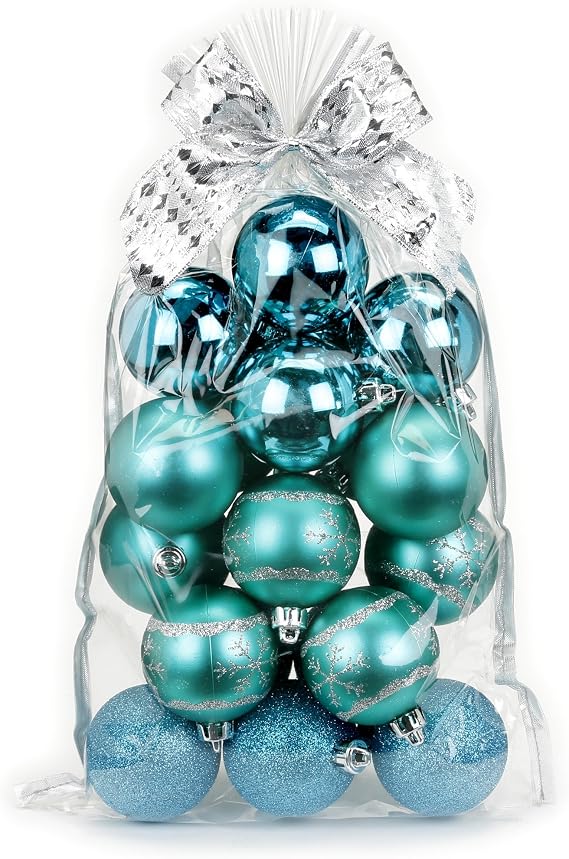 Pack of 20 Christmas Tree Baubles 6 cm Plastic - PVC Christmas Tree Decorations with Designs - Mixed Set - Christmas Gift