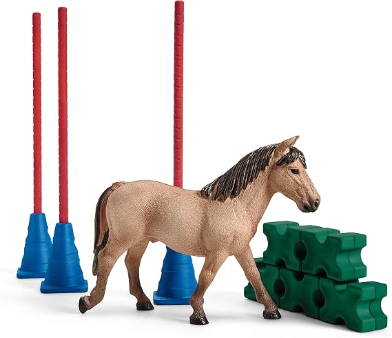 Schleich Farm World - 12Pc Pony Slalom Playset - Kids Ages 3+ | 42483 | Farm Animal Figurine, Realistic Animal Toys, Barn Toy for Kids 3+, Screen-Free Imaginative Pretend Play, Montessori Toy