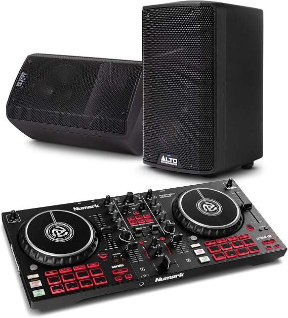 Numark Mixtrack Pro FX DJ Controller and ALTO TX410 Powered PA Speakers Pair for Live Music, DJ sets, Events, Music production