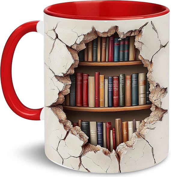 Bookshelf Mug - Gift For Book Lovers - Gift For Librarians - 3D Library Bookshelf Cup - Library Mug - Bookish Coffee Cup - Book Reader Gifts - Birthday Gifts For Writer, BookClub