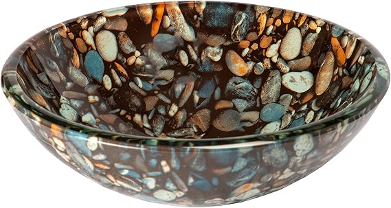 Eden Bath Natural Pebble Pattern Round Glass Sink Bowl Bathroom Vessel Sink for Vanity Top