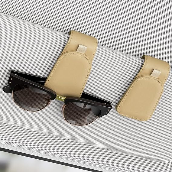 Sotfamily Magnetic Sunglass Holder for Car Visor, 2 Packs, Faux Leather
