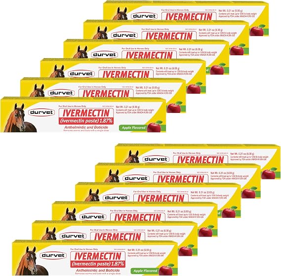 Ivermectin Paste Dewormer - 6.08g dose @ 1.87%-Apple Flavored, 12 Count