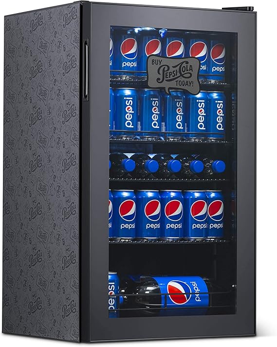 NewAir Pepsi Vintage Pepsi and Pete Beverage Refrigerator and Cooler with Glass Door, 126 Can Capacity Freestanding Memorabilia Mini Fridge with Adjustable Shelves and 7 Temperature Settings