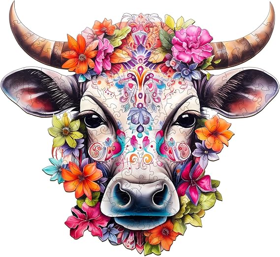 Wooden Puzzles for Adults, Cow Jigsaw Puzzles with Wood Puzzle Box, Birthday Gift for Family & Friends, Animal Puzzle Games (M-11 * 10.1in 137pcs)