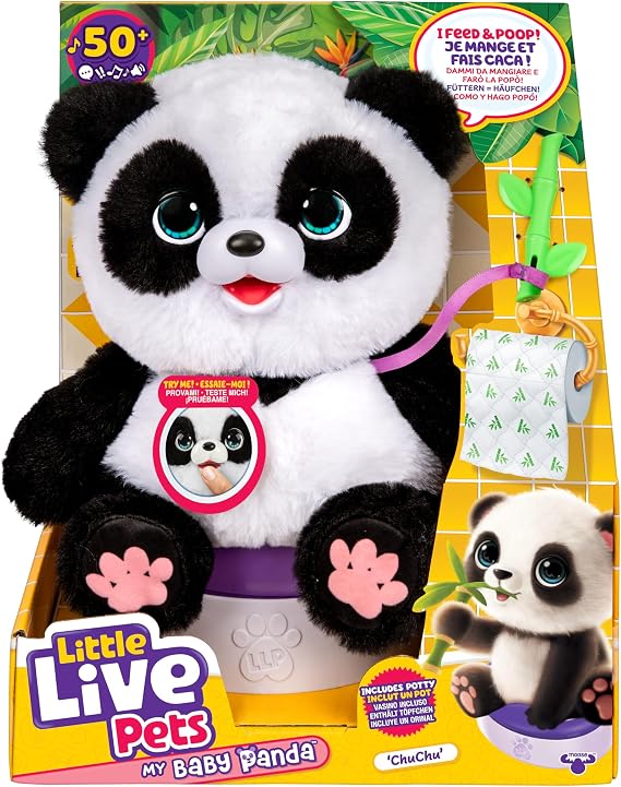 Little Live Pets My Baby Panda Toys ChuChu Plush - Interactive Sounds, Feeding, Potty Dance - Ages 4+, Electronic Pets
