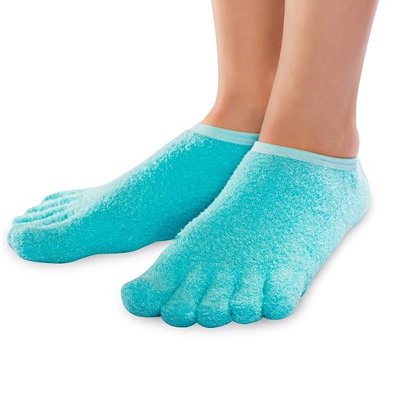 5-Toe Gel Lined Foot Moisturizing Socks by NatraCure Aloe & Shea Infused Fuzzy Hydrating Socks - Soft Feet Moisturizer Spa & Pedicure Socks for Dry Cracked Heels, Calluses - Size: XX-Small