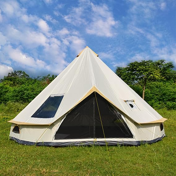 Bell Tent for 8-12 People, 4 Seasons Oxford Fabric Yurt Tent - with Stove Jack, Luxury 4m/5m Tent, Family Tents Waterproof Family Tents for Family Camping