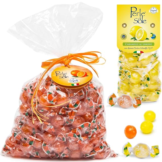 Perle di Sole Candy from Italy - Variety Pack Orange and Lemon Drops - Italian Hard Candy Individually Wrapped (Mix of Lemon 7.05oz and Orange 2.2lb)