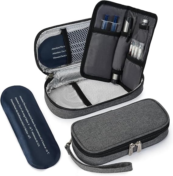 ALLCAMP Insulin Cooler Travel Case TSA Approved, with Elastic Loops and Dividers | Includes 2 x 90g ice packs for 9-hour cooling; 600D Oxford for insulin pens & syringes for Diabetics to Carry