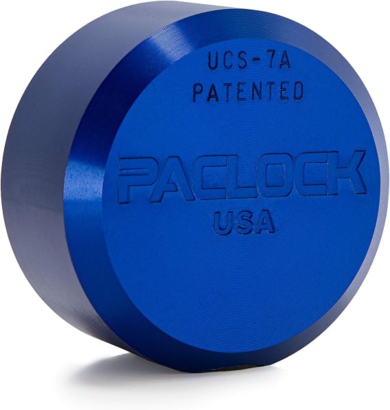 PACLOCK's 7-Series Flat Back Puck w/Tapped Holes, UCS, High Performance 6-Pin Cylinder, Keyed Differently w/ 2 Keys, Blue