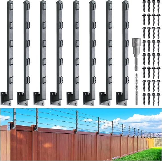 Hulave 8-Pack Fence Post Extender, High 32" Fence Barbed Wire Extend Arm, Used to add Height to Wood Fences for Privacy and to Prevent Animals from Jumping Away and Breaking in (Matte-Black)