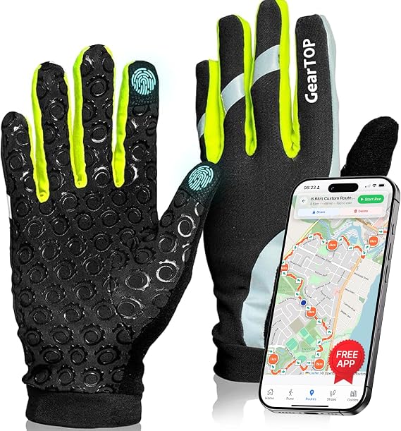 Running Gloves for Men & Women, Touchscreen Cold Weather Jogging Gear, Fluorescent Reflective Winter Gloves Visible at Night, Warm Glove Liners for Hiking