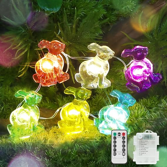 suddus Easter Bunny Battery Operated String Lights, 12.8ft 40LED Waterproof Colorful Easter Fairy Lights with Timer, Easter Lights String Led for Indoor, Tree, Mantle, Table, Outdoor, Spring Decor
