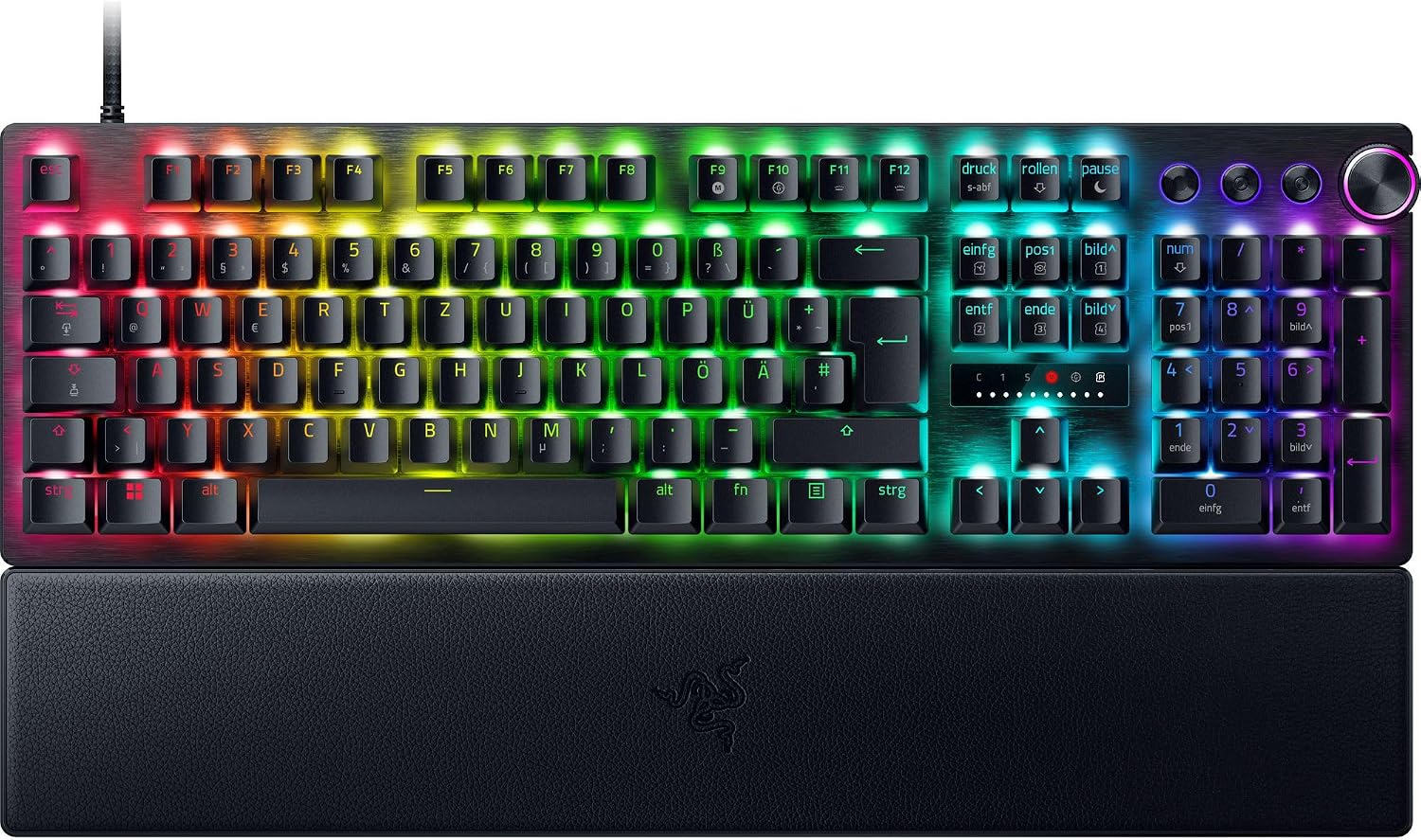 Razer Huntsman V3 Pro – Analog optik e-spor klavye, Snap Tap & Rapid Trigger (hızlı ateş modu, çok fonksiyonlu döner kontrol, Doubleshot-PBT tuş kapakları) Almanca düzeni | siyah