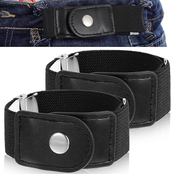 2 Pcs Men Elastic Belt 2 Loop No Buckle Invisible Stretch Belt Buckle-less No Bulge Invisible Side Belts