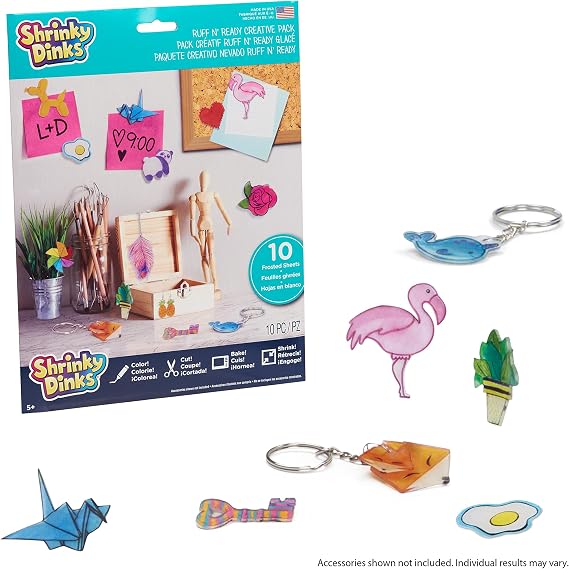 Just Play Shrinky Dinks Ruff n Ready Creative Pack, 10 Frosted White Sheets, Kids Arts and Crafts Activity Set, Kids Toys for Ages 6 Up