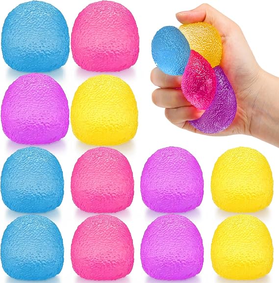 24 Pcs Textured Stress Balls Gumdrop Shape Balls Sensory Squeeze Slow Rise Fidget Ball for Anxiety Relief Prizes Goodie Bag Stuffers Party Favors (1.6 Inches)