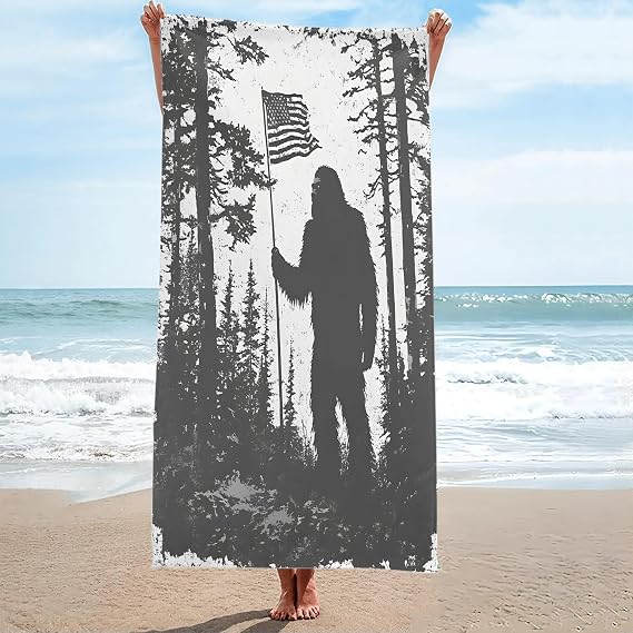 Bigfoot Silhouette American Flag Large Beach Towel 20"x40" for Kids, Thin Quick Dry Sand Free Pool Towels Absorbent Lightweight Bath Towel for Travel Swimming Camping Yoga Vacation Gift,A-5664