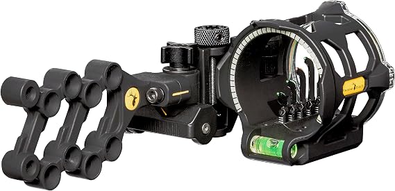 Trophy Ridge Peak 5 Pin Bow Sight - Vertical in-Line Pin Technology, Tool Less Windage and Elevation Adustability, 2nd Axis Leveling, Adjustable Rheostat Light, Glow Ring