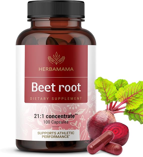 HERBAMAMA Beet Root Capsules - 1300mg 21:1 Beet Root Extract per Serving with Black Pepper - Antioxidant & Immune Support - Vegan, Non-GMO, 50-Day Supply