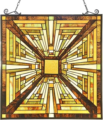 Capulina Stained Glass Window Hanging Panels Mission Elegant Style Suncatcher with Chain for Home Decor Gifts