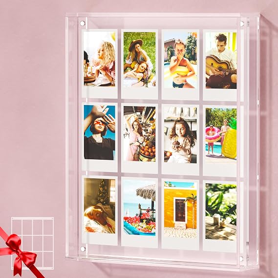 WINKINE Instax Frame Compatible with Fujifilm Mini 13/12/41/99/EVO Films, 2x3 Mini Picture Wall Frame 9.9" x 12.5", Polaroid Collage Photo Frame, Acrylic Tabletop Floating Pressed Flower Art Display