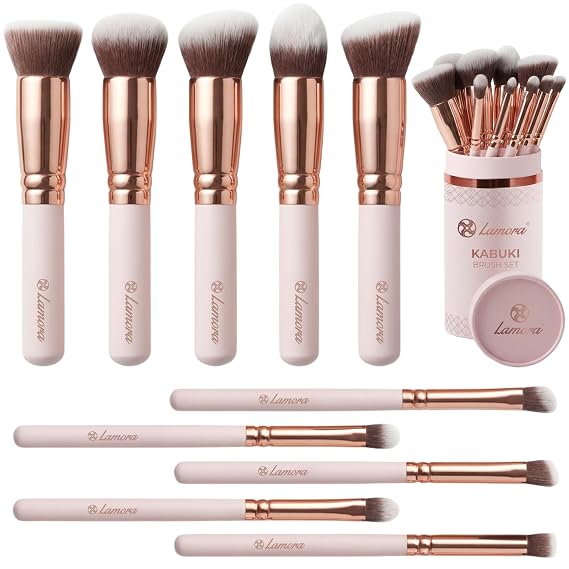 Kabuki Makeup Brush Set - Foundation Powder Blush Concealer Contour Brushes - Perfect for Liquid, Cream or Mineral Products - 10 Pc Collection with Premium Synthetic Bristles for Eye and Face Cosmetic