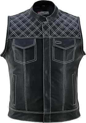 Leather Vest Motorcycle Waist Coat Diamond Pattern Cruiser Chopper SOA Style Gothic Western Clothing- White, XL