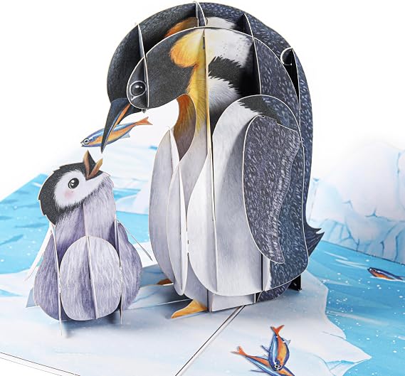 Liif Penguin Birthday Card for Mom, 3D Pop Up Card from Daughter or Son, Cute Unique Birthday Card for Mother, 7 x 5 Inch with Envelope