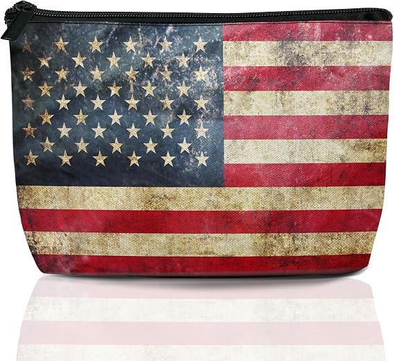 Retro American Flag Cosmetic Bags for Women,USA Flags Small Makeup Bag for Purse Travel Toiletry Bag Make up Accessories Organizer Zipper Pouch Gift Idea