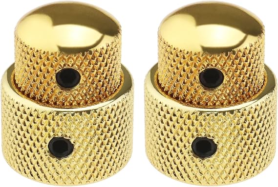 2pcs Guitar Dual Layer Concentric Control Knobs Electric Guitar Metal Volume Knob Potentiometer Cap Guitar Double Layer Metal Knob Cap Volume Knob Cover, Gold
