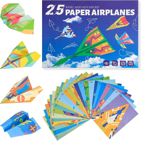 Zuplo Paper Airplane Kit, Paper Planes Book with 25 Classic Designs | 25 Sheets of Colored Origami Kit for Kids Ages 8-12, Airplane Gifts for Boys and Girls, Activity Books for Kids