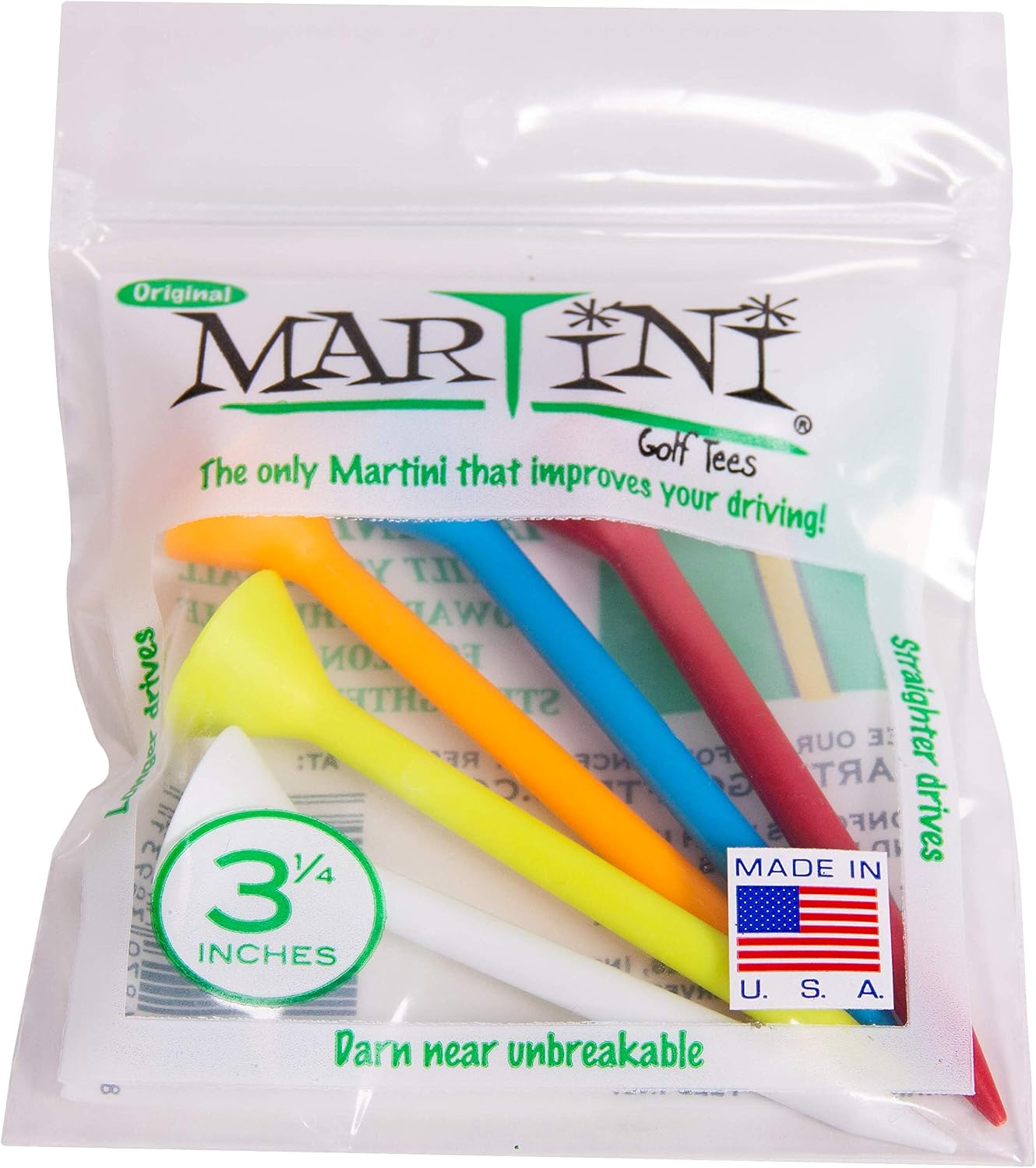 Martini Golf 3-14" Durable Plastic Tees 5-Pack Assorted Colors