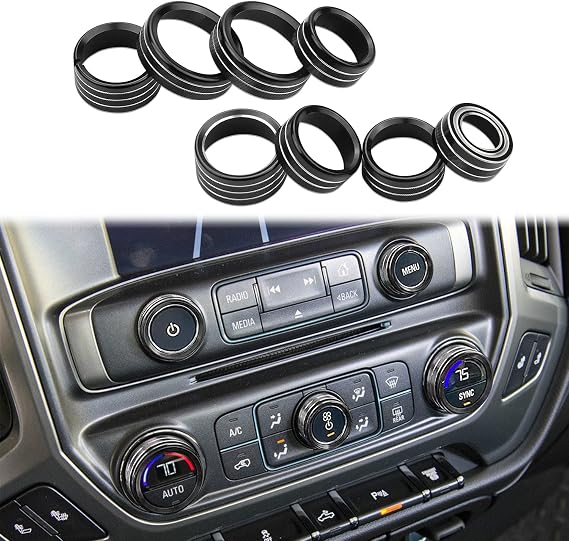 Compatible with Silverado Radio AC Knobs Air Conditioner Switch Button for 2014-2018 Chevy Silverado, Aluminum Alloy, Black 8pcs