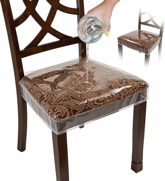 Plastic Chair Covers, Seat Protectors, Vinyl, Fits 16-18 Inch, 2 Pack Set | Houseables Plastic Seat Covers for Dining Chairs, Waterproof, Clear Cushion Protector for Cats, Kids, Kitchen Room Table