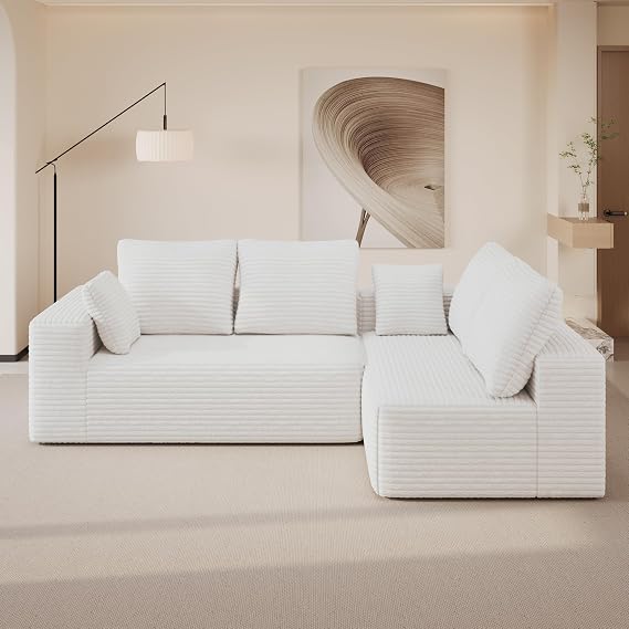 WJShome 104 Modular Sectional Cloud Couch, Boneless Sofa with Deep Seat, Comfy Fluffy Couch with L-Shaped Chaise, No Assembly Required, Right-Facing Chaise, Beige
