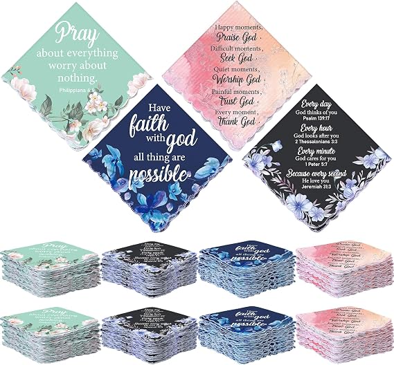 Cinnvoice 60/40/20 Pcs Christian Handkerchiefs for Women Ladies Prayer Cloth Christian Gift for Church Mothers Day Gifts Bulk
