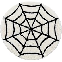 Cadılar Bayramı Örümcek Ağı Beyaz Halı 88,9 cm, El Yapımı Püsküllü Kabarık Yuvarlak Estetik Alan Halıları İç Mekan Dekorasyonları için, Mutfak, Oturma Odası, Yatak Odası, Havalı Zemin Halı