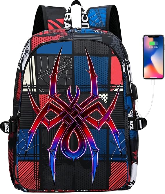 Cool Spider Laptop Backpack for Women Men Casual Travel Backpacks Double Shoulder Back Pack Lightweight Sport Rucksack Hiking Daypack with USB Charging Port Carry on Bag for Outdoor Camping Work