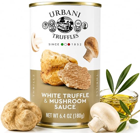 Mushroom & White Truffle Sauce 6.4oz, Italian for Pasta, Pizza, Meat & Fish | Urbani Truffles - Versatile & Easy to Use - Authentic, GMO-Free, All-Natural, No Artificial Ingredients