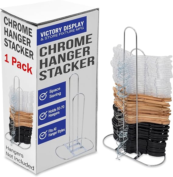 Victory Display Chrome Plated Metal Hanger Stacker - Holds 50-70 Hangers - Used in Residential, Retail, and Fitting Rooms - Space Saving Storage Solution(1)