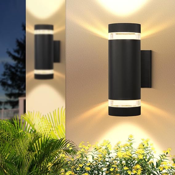 Outdoor Wall Light Mains Powered,LED Up Down Outside wall Light,2PCS | IP65 Waterproof Front Door Light,Aluminium Porch Lights Outdoor,GU10 Round External Wall Lamp for Patio,Garden,Terrace