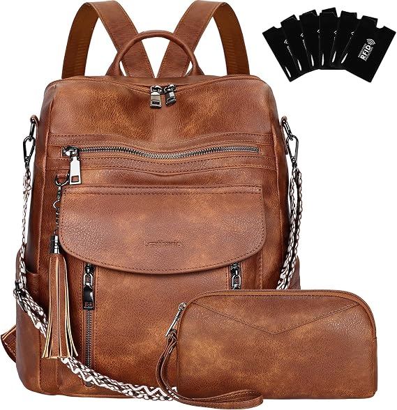 Rucksack Bag for Women, Vegan Leather Backpack Womens, Ladies Fashion Backpacks for Work University Travel Business